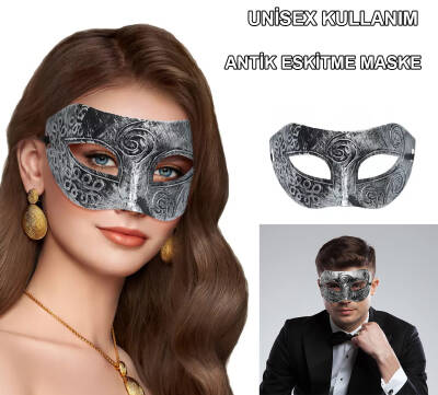 Gümüş Renk Antik Tarz Balo Maskesi - 1