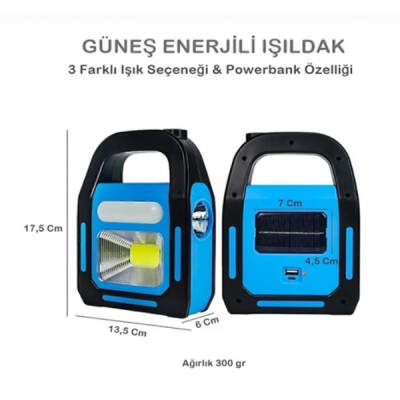 Güneş Enerjili Işıldak ve Powerbank Özellikli Kamp Lambası - 1