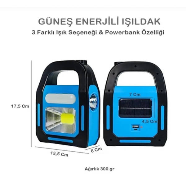 Güneş Enerjili Işıldak ve Powerbank Özellikli Kamp Lambası - 1