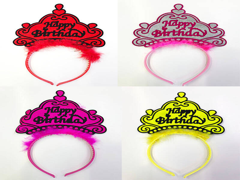 Happy Birthday Yazılı Neon Renk Taç 12 Adet - 1
