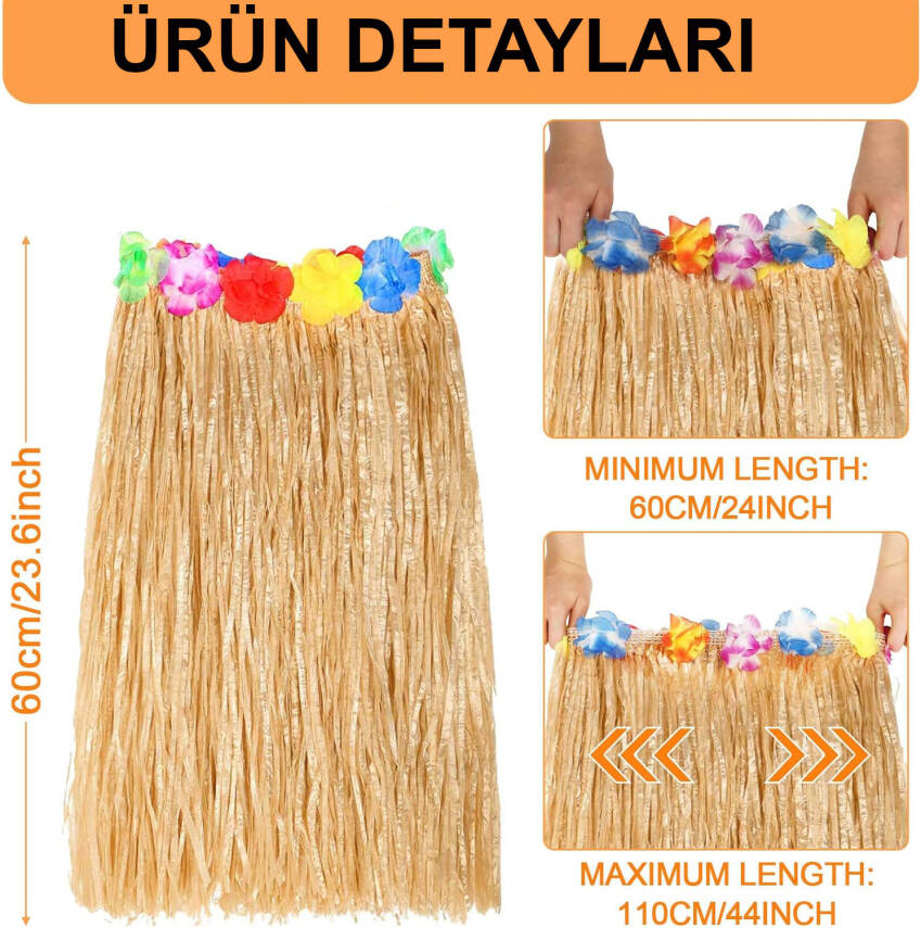 Hawaii Tarzı Hula Eteği – 60 cm Hasır Natural Etek - 2