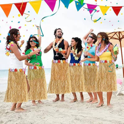 Hawaii Tarzı Hula Eteği – 60 cm Hasır Natural Etek - 5