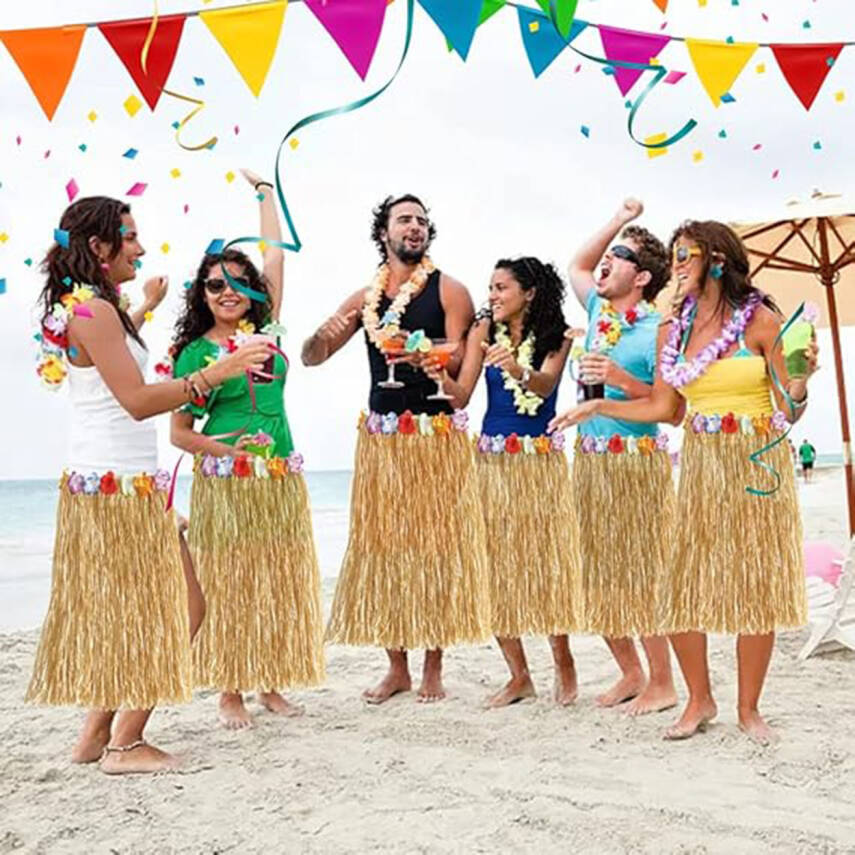Hawaii Tarzı Hula Eteği  60 cm Hasır Natural Etek - 5