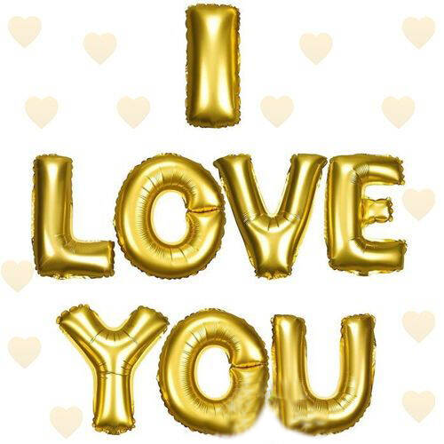 I Love You Folyo Balon Altın Renk 35 CM - 1