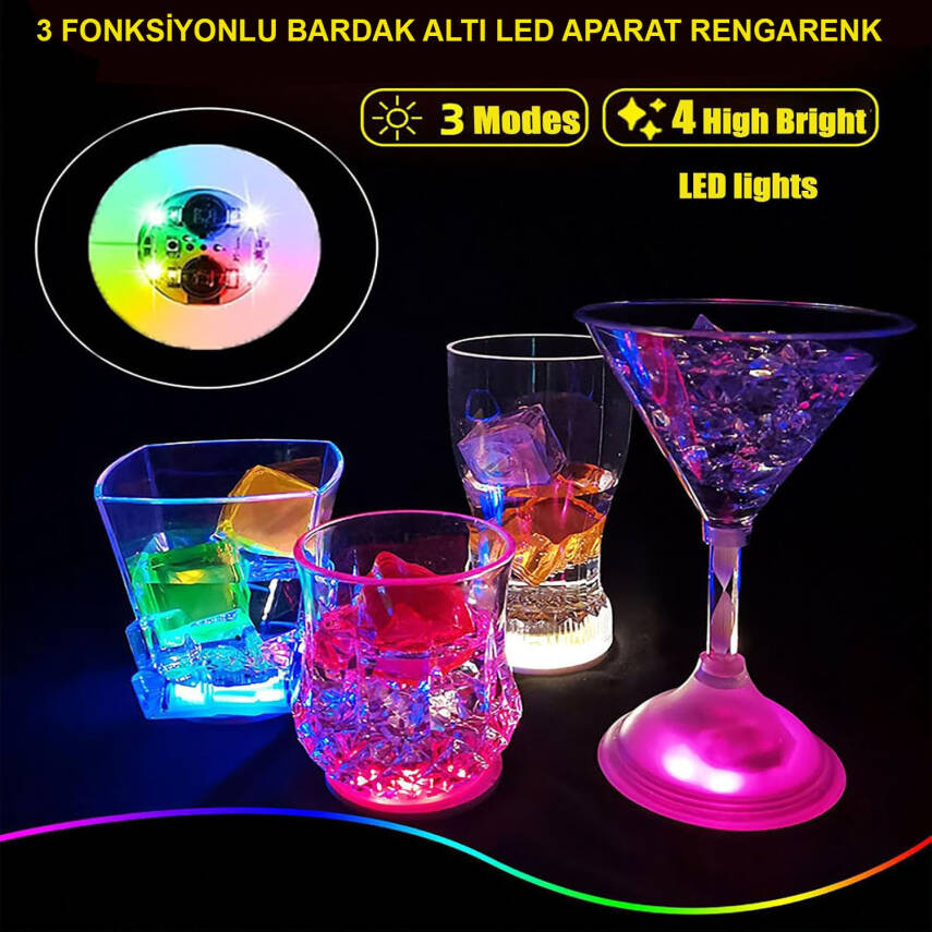 Işıklı Yapışkanlı Bardak Altı Aparatı Ledli 3 Modlu - 1