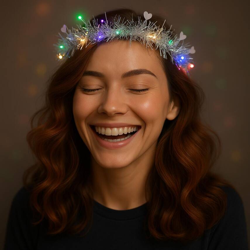 Kalp Püsküllü 3 Modlu LED Işıklı Taç Gümüş Renk - 1