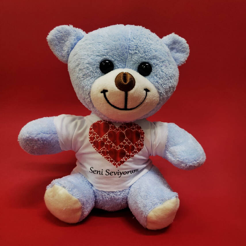 Kalpli Seni Seviyorum Yazılı Tişörtlü Peluş Ayıcık - 1