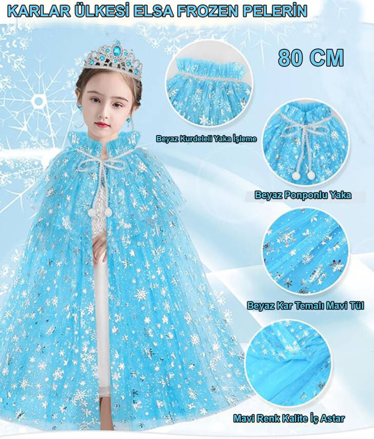 Karlar Ülkesi Elsa Frozen Mavi Pelerin – 80 cm Çocuk Pelerini - 1
