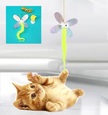 Kelebek Model Elastik Kendinden Yapışkanlı Kedi Oyun Oltası - 1