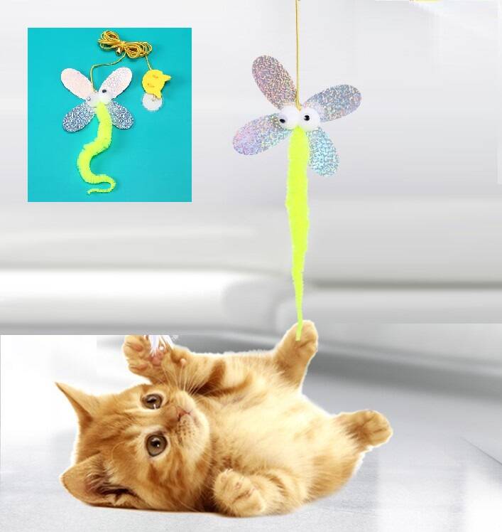 Kelebek Model Elastik Kendinden Yapışkanlı Kedi Oyun Oltası - 1