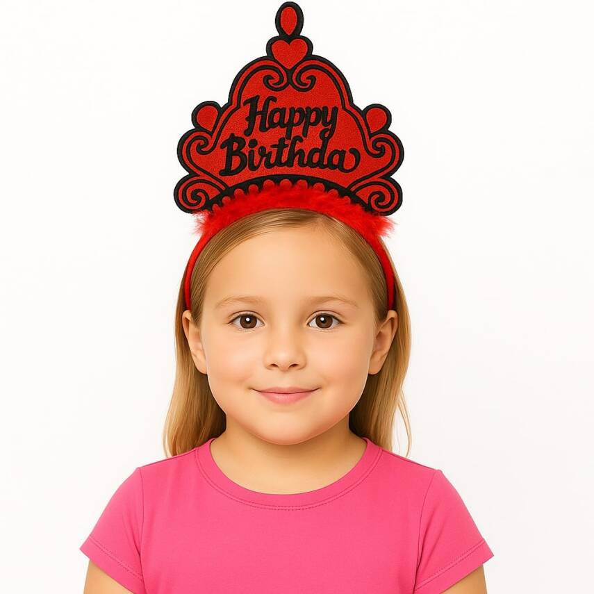 Kırmızı Happy Birthday Doğum Günü Prenses Tacı - 1