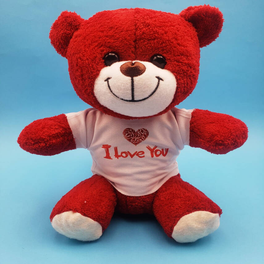 Kırmızı I Love You Tişörtlü Peluş Ayıcık - 1