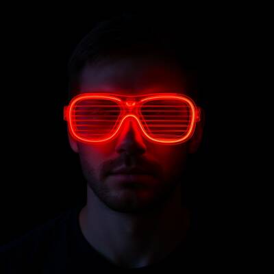 Kırmızı Led Işıklı Parti Gözlüğü - Neon 3 Modlu - 3