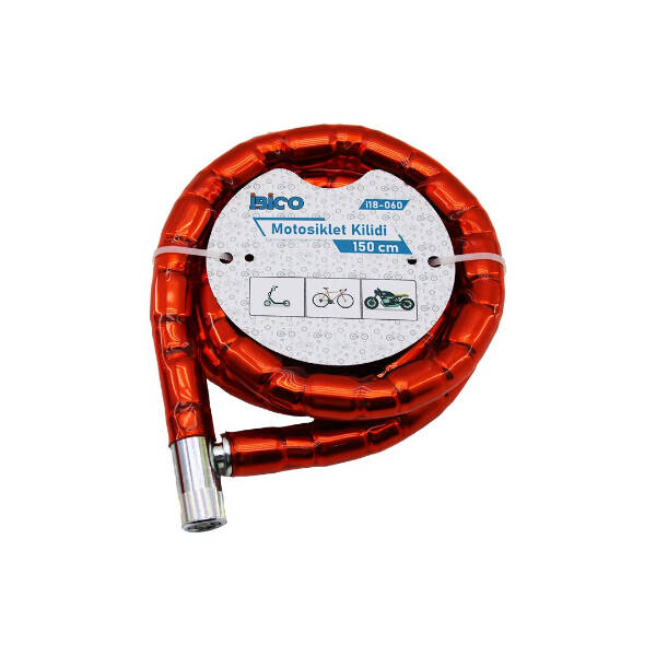 Kırmızı Motor Bisiklet Kilidi 22 mm x 150 cm - 1