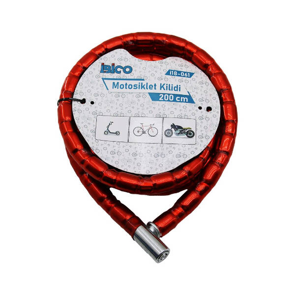 Kırmızı Motor Bisiklet Kilidi 22 mm x 200 cm - 1