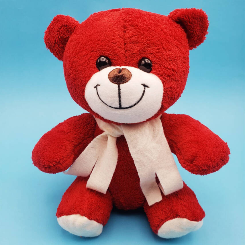 Kırmızı Peluş Atkılı Oyuncak Ayıcık - 1