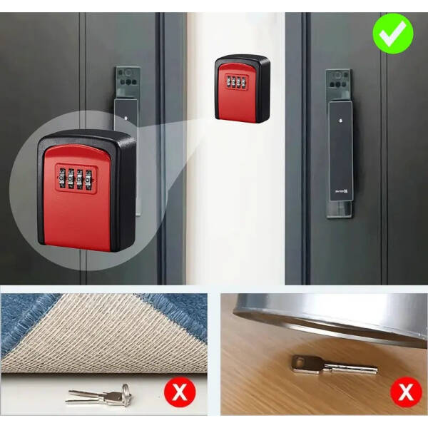 Kırmızı Şifreli Anahtar ve Eşya Saklama Güvenlik Kasası - 4