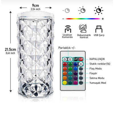 Kristal LED Kumandalı Ve Dokunmatik Masa Lambası - 2