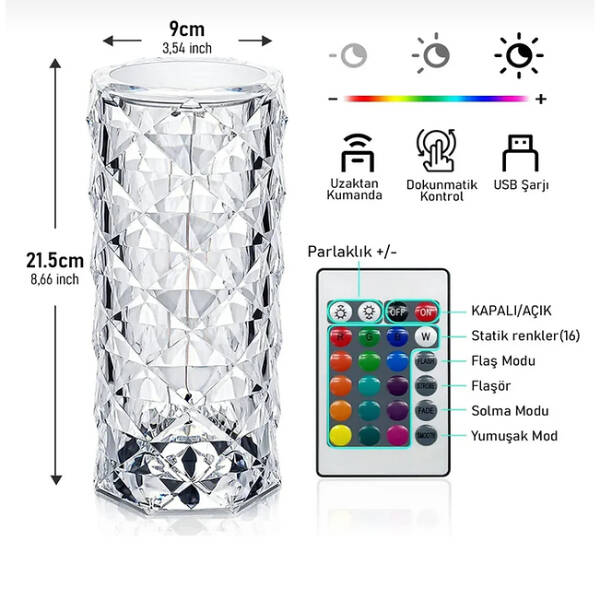 Kristal LED Kumandalı Ve Dokunmatik Masa Lambası - 2