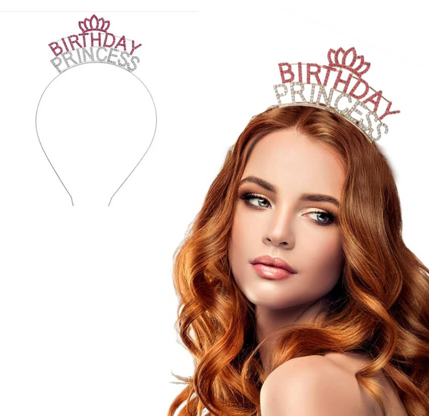 Kristal Taşlı Birthday Princess Yazılı Parti Tacı Pembe Renk - 1