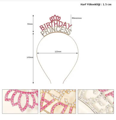 Kristal Taşlı Birthday Princess Yazılı Parti Tacı Pembe Renk - 2