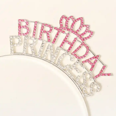 Kristal Taşlı Birthday Princess Yazılı Parti Tacı Pembe Renk - 3