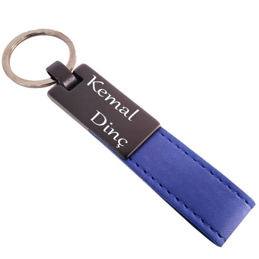 Lacivert Deri Metal Anahtarlık - 1