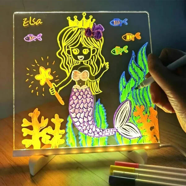LED Aydınlatmalı Yazı ve Çizim Tahtası - Küçük Boy 20x20 cm - 1