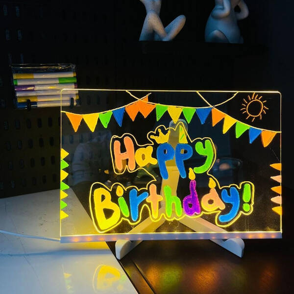 LED Aydınlatmalı Yazı ve Çizim Tahtası - Küçük Boy 20x20 cm - 3