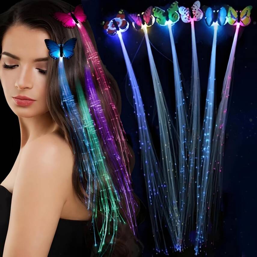 Led Fiber Optik Işıklı Kelebek Saç Klipsi - 1