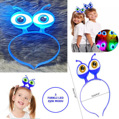 Led Işıklı & Pilli Uzaylı Göz Parti Tacı Mavi Renk - 1
