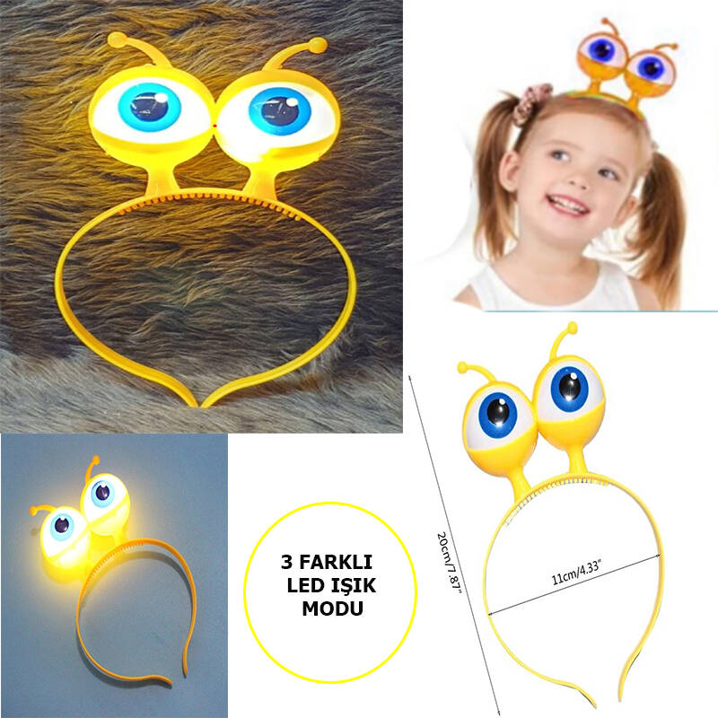 Led Işıklı & Pilli Uzaylı Göz Parti Tacı Sarı Renk - 1