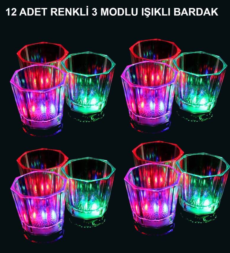 LED Işıklı Eğlence Bardak Seti 12 Adet - 1