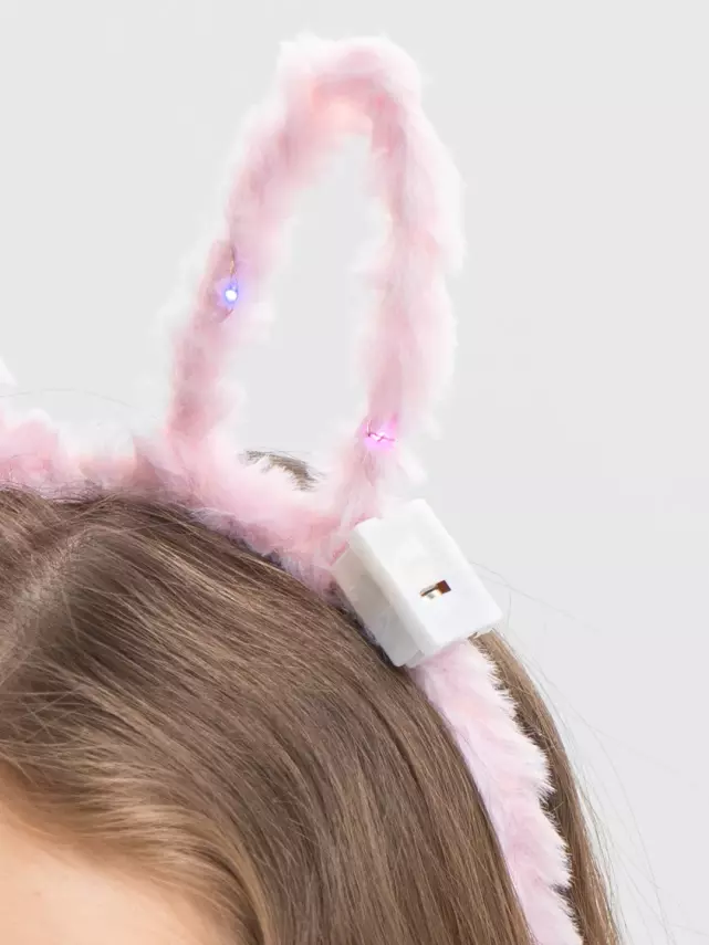 Led Işıklı Peluş Tavşan Kulak Taç Pembe - 3
