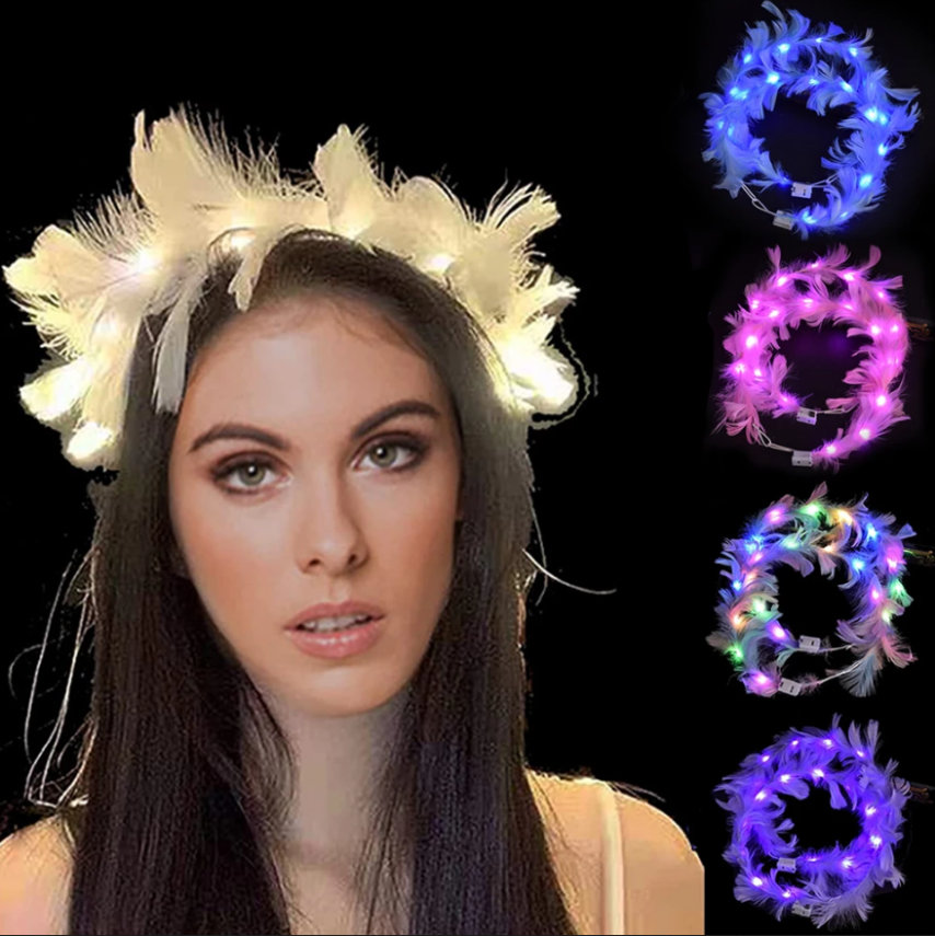 Led Işıklı RGB 3 Fonksiyonlu Otrişli Parti Tacı Beyaz Renk - 1