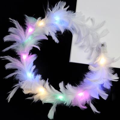 Led Işıklı RGB 3 Fonksiyonlu Otrişli Parti Tacı Beyaz Renk - 2
