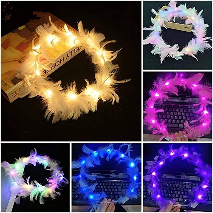 Led Işıklı RGB 3 Fonksiyonlu Otrişli Parti Tacı Beyaz Renk - 4