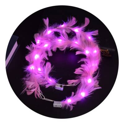 Led Işıklı RGB 3 Fonksiyonlu Otrişli Parti Tacı Pembe Renk - 1