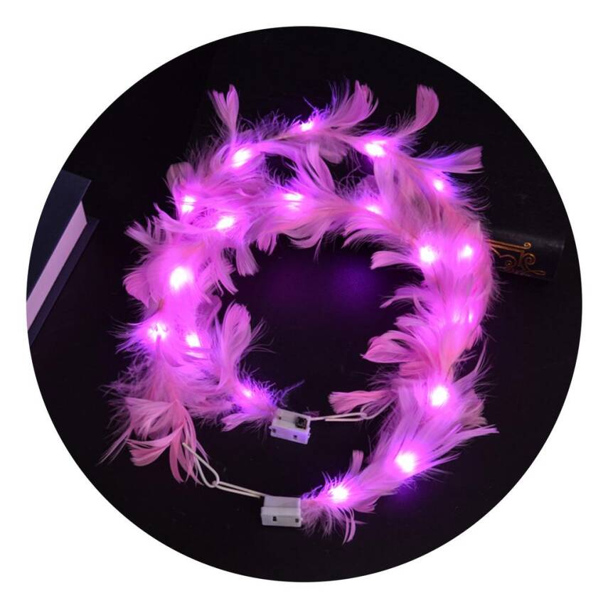 Led Işıklı RGB 3 Fonksiyonlu Otrişli Parti Tacı Pembe Renk - 1