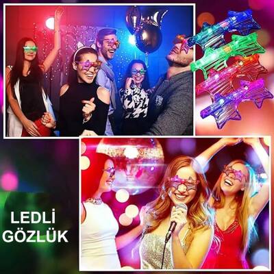 Ledli Yıldız Parti Gözlüğü 6 Renk 12 Adet - 4