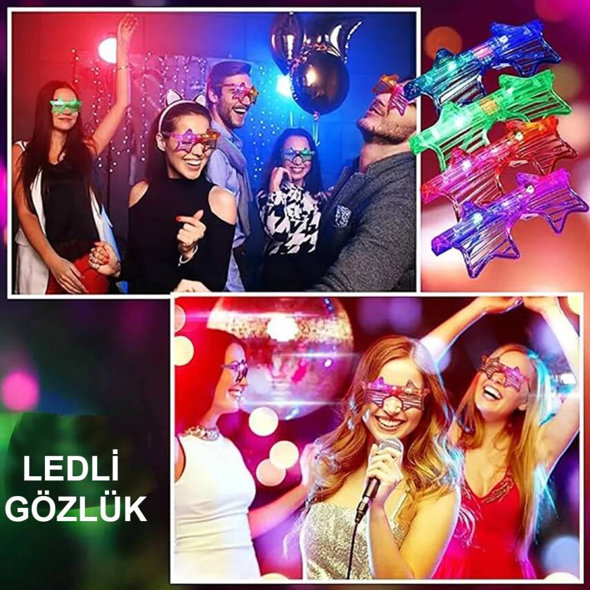 Ledli Yıldız Parti Gözlüğü 6 Renk 12 Adet - 4