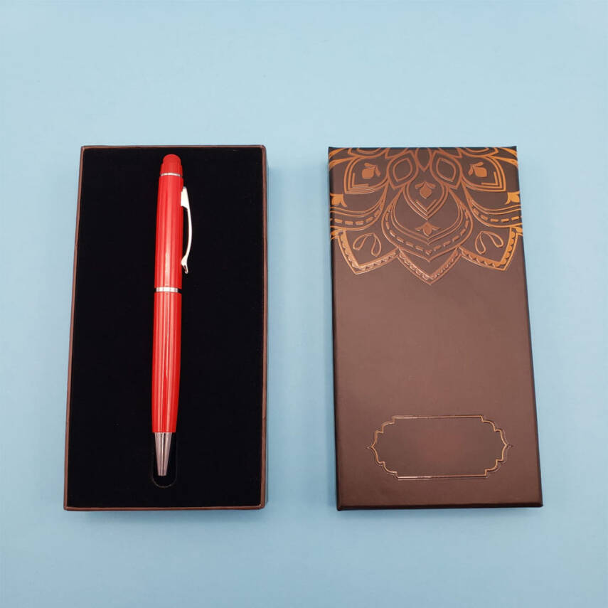 Mandala Desenli Kutulu Kırmızı Touchpen Tükenmez Kalem - 1