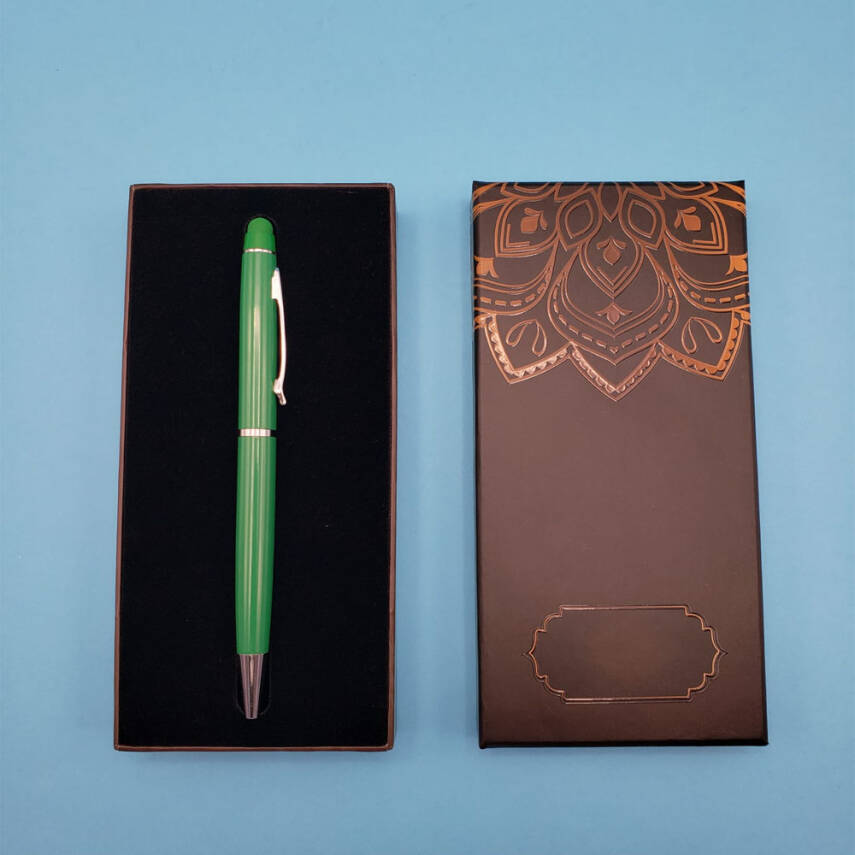 Mandala Desenli Kutulu Yeşil Touchpen Tükenmez Kalem - 1