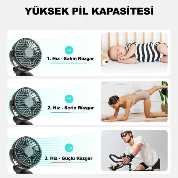 Masaüstü Şarjlı Klipsli Portatif Fan - 2