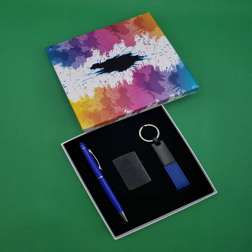 Mavi Renkli Kalem Çakmak ve Anahtarlık Set - 1