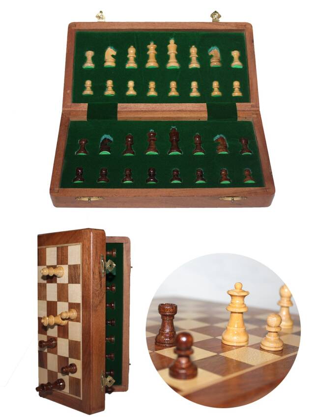 Mıknatıs Taşlı Ahşap Katlanabilir Kutulu Satranç Oyunu 30 Cm - 1