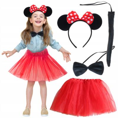 Minnie Mouse Kostüm Seti - Etek, Taç, Kuyruk, Papyon - 1