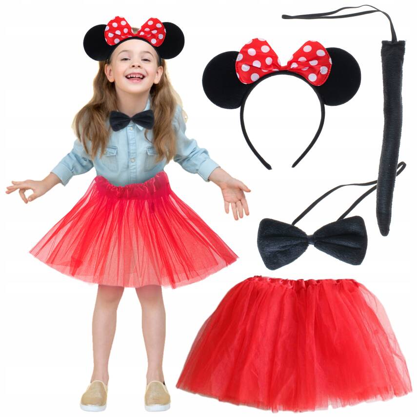 Minnie Mouse Kostüm Seti - Etek, Taç, Kuyruk, Papyon - 1