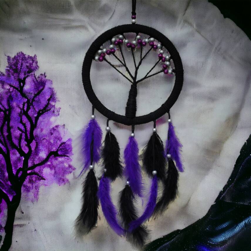 Mor İncili Hayat Ağacı Dream Catcher - 1