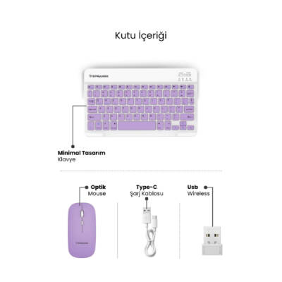 Mor Kablosuz Klavye Ve Mouse Seti - 3